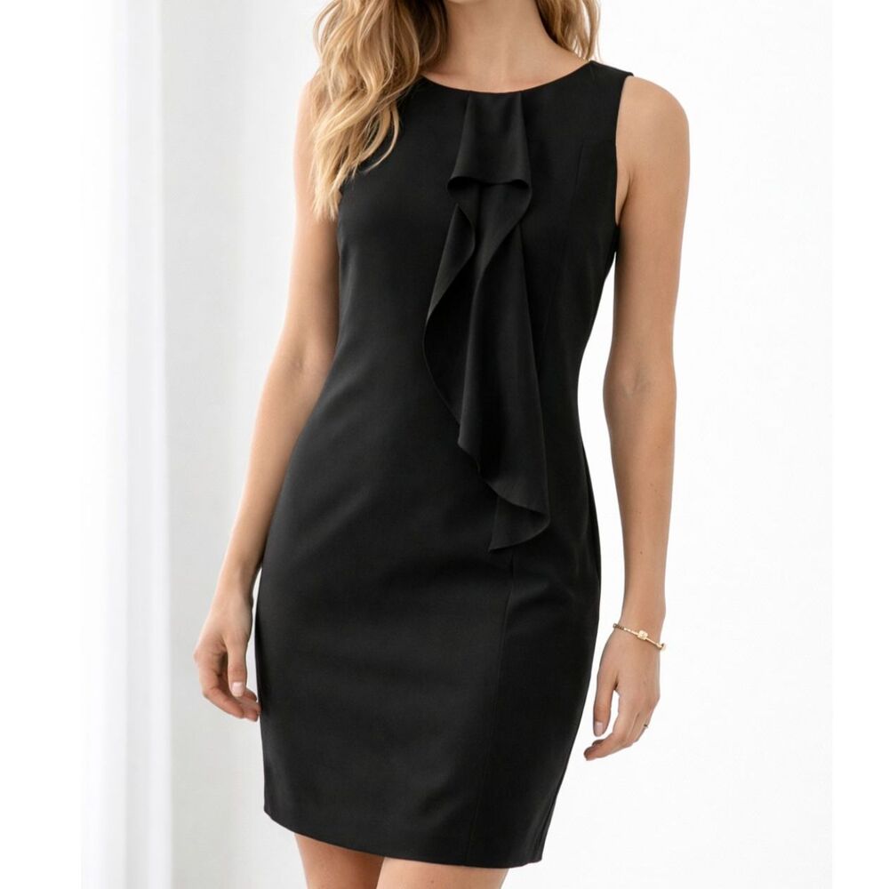 United colors of sitel benetton black ruffle center sleeveless sheath dress SZ S